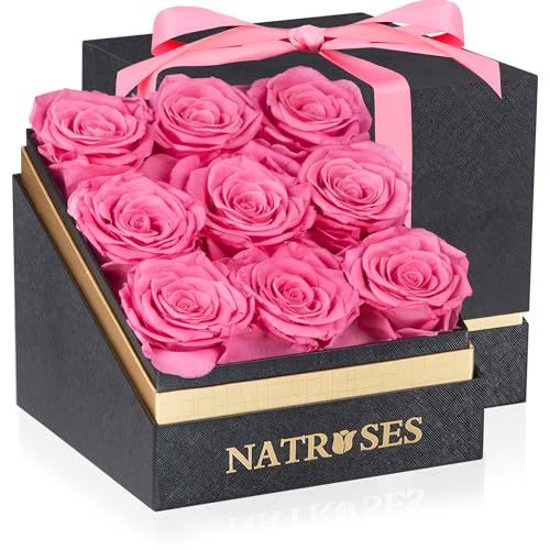 NATROSES Forever Preserved Roses in a Box, 100% Real Roses That Last Up to 3 Years, Flowers for Delivery Prime Birthday, Valentines Day Gifts for Her, Birthday Gifts (Pink)