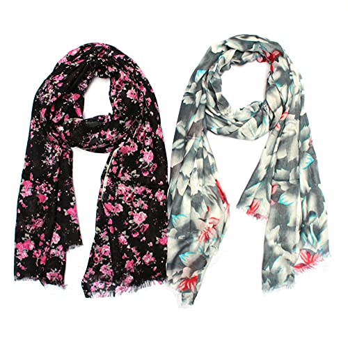 Image of Women's Trendy floral Printed Rayon Stoles Multicolour (Pack of 2)