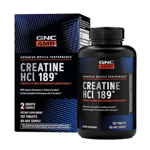 GNC AMP Creatine HCl 189 Pills, Clinically Proven Strength & Muscle Builder, Athletic Performance,...