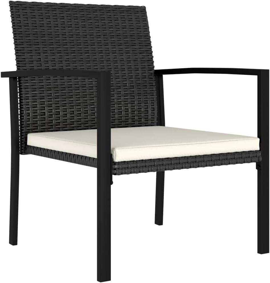 vidaXL 4 Piece Garden Dining Chair Set Outdoor Furniture in Black Poly Rattan with Cushions Lightweight and Durable Patio Seating Modern Design for Outdoor Area