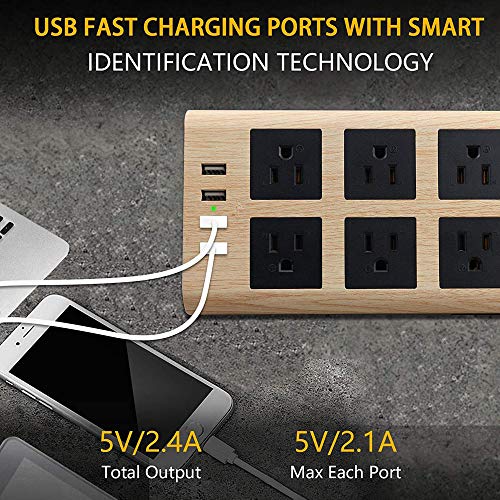 Power Strip Surge Protector, Superdanny 10Ft Heavy Duty Extension Cord With 6 Outlets And 4 Usb Ports(1875W/15A), Flat Plug, Universal Voltage 110-240V For Home Office Dorm, Light Wood Grain #TOP5