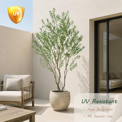 Image of Bellacat UV Resistant 8ft Artificial Olive Tree Outdoor with Waterproof Leaves, 96in Faux Olive Tree with Lifelike Fruits, Fake Olive Tree for Porch Patio Balcony Yard Outdoor Decor