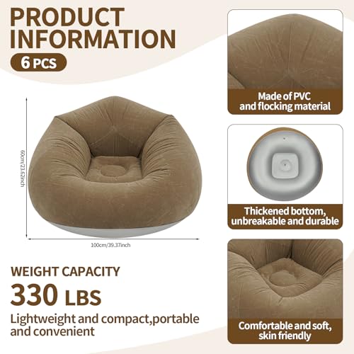 Image of 6 Pcs Inflatable Bean Bag Chairs with Pump, Blow up Couch for Kids & Adults