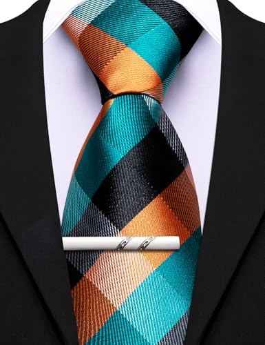 Image of Barry.Wang Mens 6 PCS Ties Silk Striped Paisley Check Floral Necktie Silky Woven Wedding Business Party Ties 3.34 inch