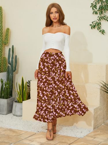 Image of NASHALYLY Women's Chiffon Elastic High Waist Pleated A-Line Flared Maxi Skirts