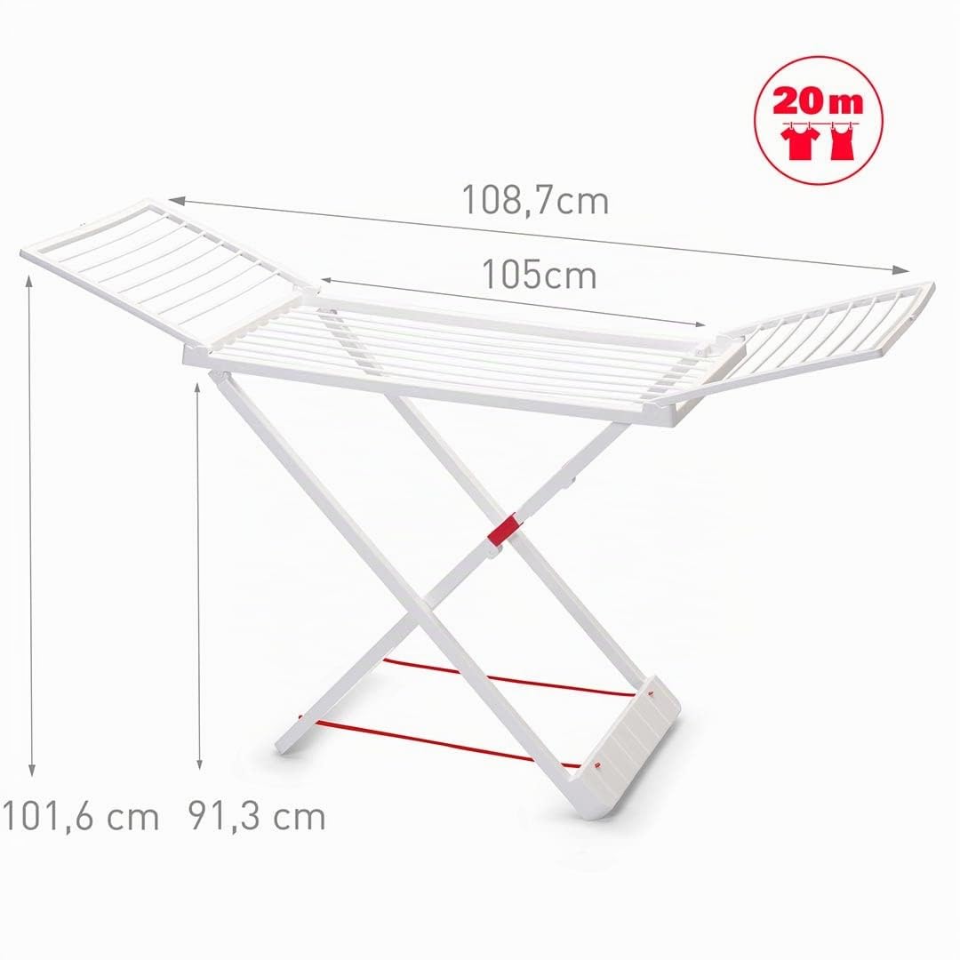 Séchoir Étendoir à Linge Pliable avec Ailes Blanc, Surface de Pose de 20 m, fabriqué en résine résistante, avec Verrouillage de sécurité, résistant au Soleil et aux intempéries