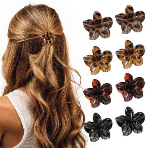 8 PCS Small Flower Hair Clips for Women Girls Cute Floral Small Claw Clips for Thick Thin Hair Styling Non Slip Mini Daisy Jaw Clips Decorative Hair Accessories (Tortoise Shell)
