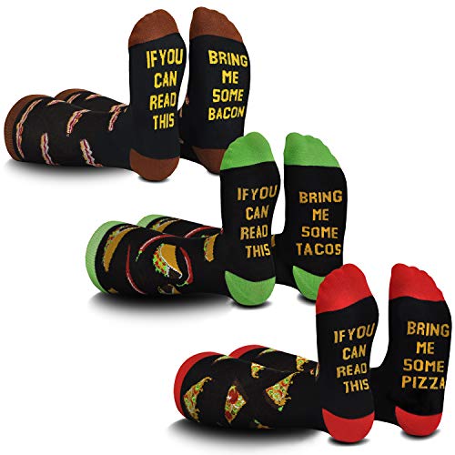 Cavertin Men's Novelty Food Socks Set Bacon, Pizza and Tacos with Gift Box