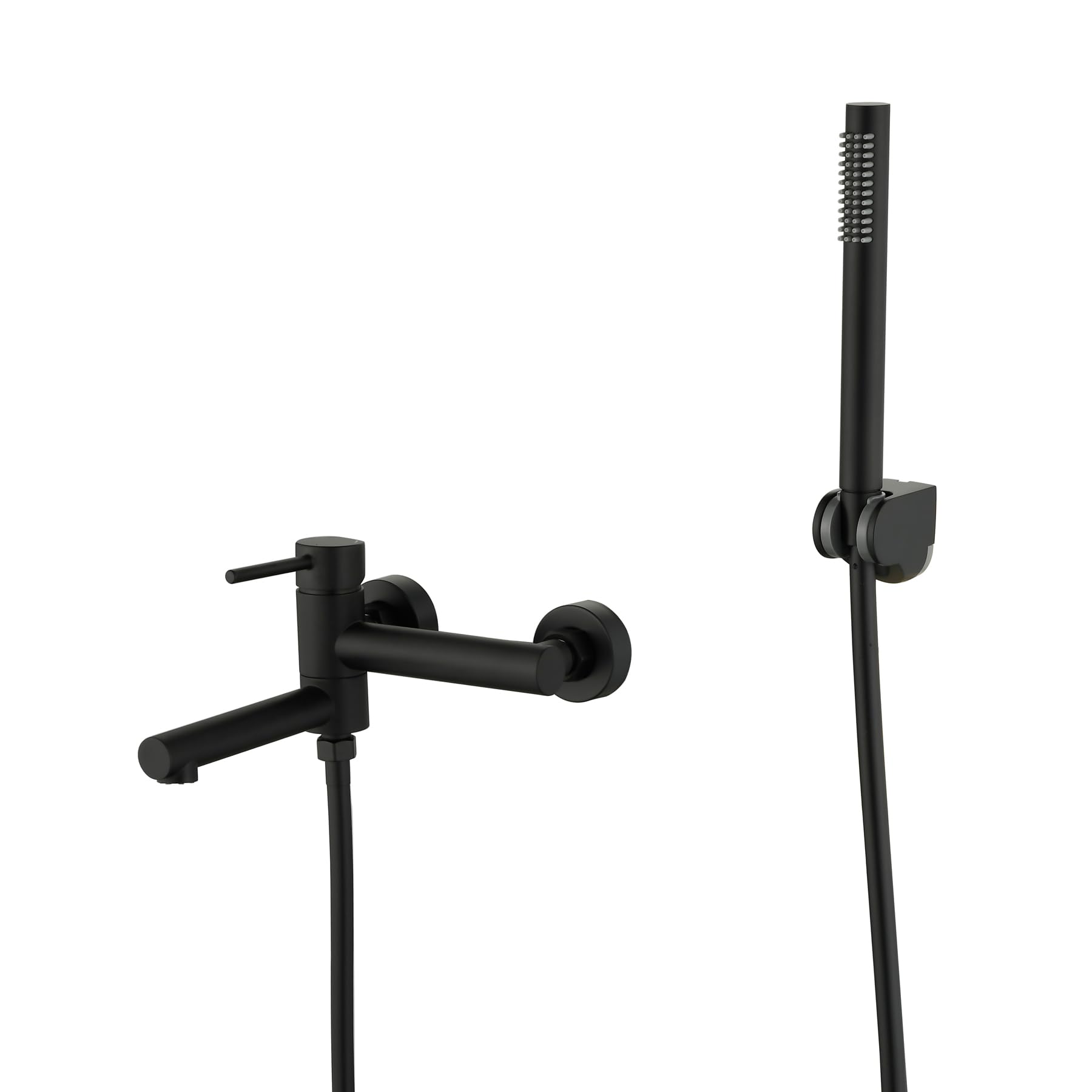 Techzm Wall Mounted Bath Shower Mixer Tap for Exposed Installation 2-Function Bathtub Faucet with Swivel Tub Filler Spout Matte Black