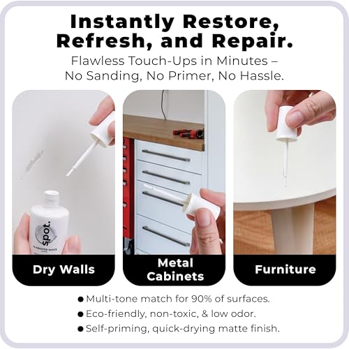 Image of spot. Touch-Up Paint | Matte Finish for Cabinets, Walls, Doors & Furniture | Multi-Tone White Repair Kit | Quick-Dry, Self-Priming, Low-Odor, Eco-Friendly | No-Sanding or Primer Needed | 3 Pack