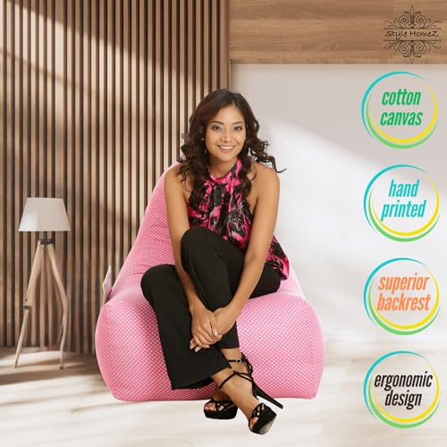 Image of Style Homez Hackey Cotton Canvas Polka Dots Printed Bean Bag XXL Size Filled with Beans Fillers