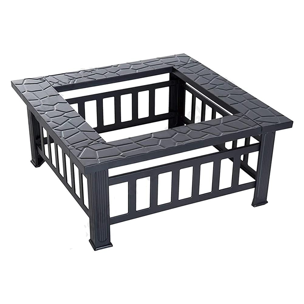 Braciere da Giardino con Camino da Esterno per Cortile, Tavolo, griglia, fornello da Campeggio, braciere, Barbecue, Cortile Esterno per Campeggio (Nero 81x81x46 cm)