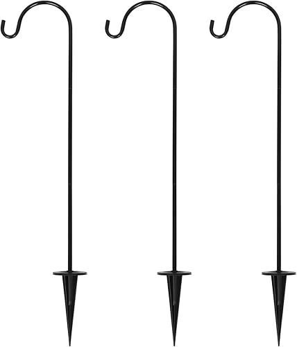 3 ganchos de pastor de 28 pulgadas de alto para exteriores, postes de jardín de metal para comederos de pájaros al aire libre, soporte de plantas