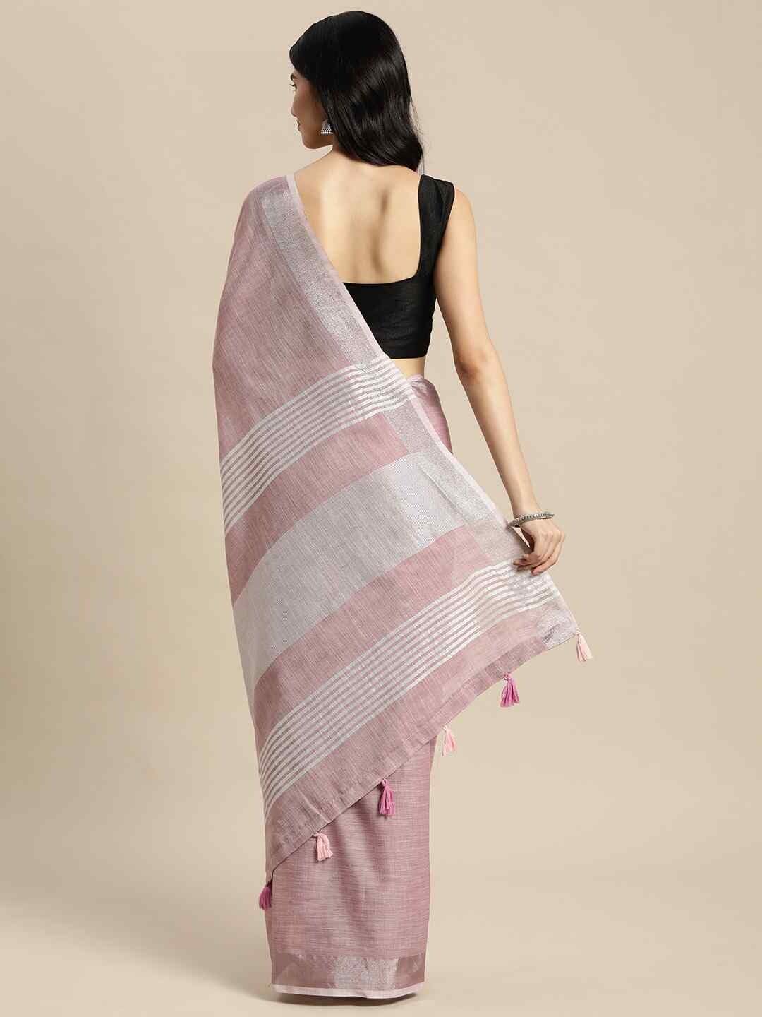 Shiv Textiles Women's Linen Cotton Zari Weaving Border Saree(AUS-SUKRG1007-PURPLE) 3