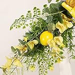 24in Artificial Flower Swag with Lemon, Spring Lemon Fruit Garland Rustic Decorative Swag Farmhouse Floral Garland with Large Bow for Wedding Arch Front Door Wall Home Decor(Yellow) - Image 3