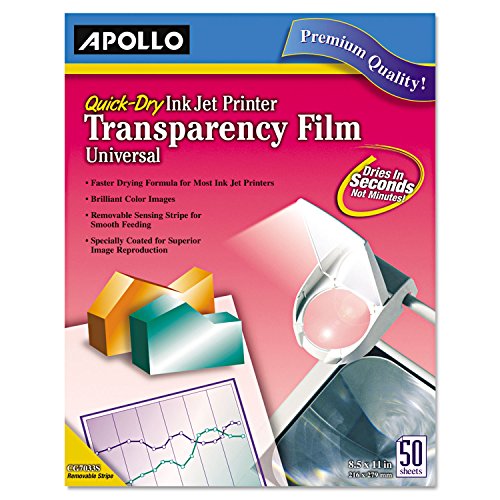 Apollo CG7033S Quick-Dry Color Inkjet Transparency Film, Letter, Clear, 50/Box