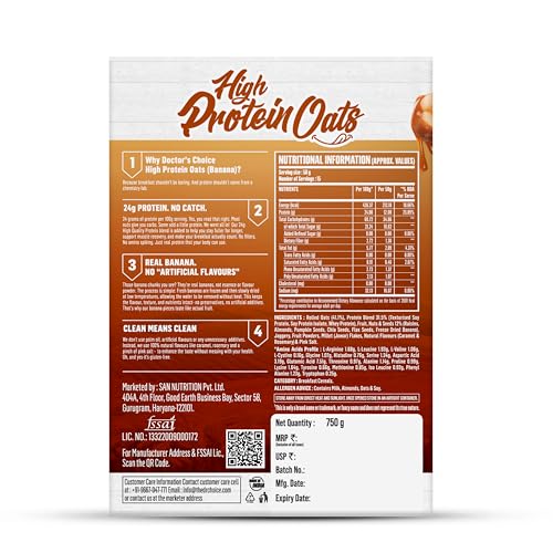 Image of DC DOCTORS CHOICE High Protein Oats Banana Caramel Flavour 750g | 24g Protein | Made with Real Bananas | No Refined Sugar | Healthy Instant Oatmeal Breakfast | High Fiber Oats Box