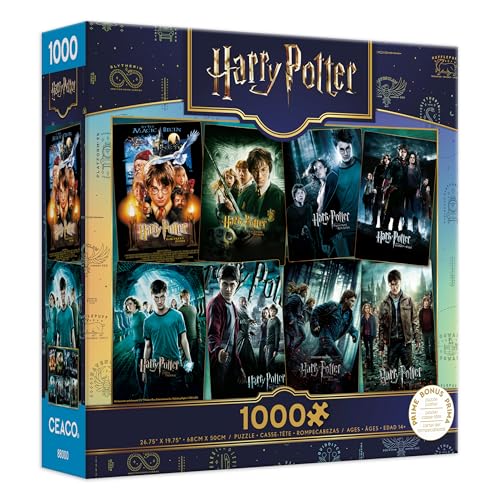 Rompecabezas Ceaco Harry Potter - 1000 piezas para adultos | Licencia oficial, fabricado en EE.UU., cartón reciclado, tamaño final 26,75 x 19,75 pulgadas, incluye póster, ideal como regalo y para enmarcar