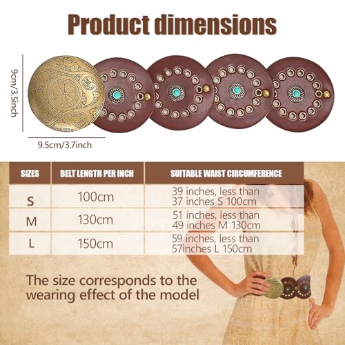 Western Wide Disc Belts for Woman, Leather Concho Cowgirl Boho Cowboy Belt, Vintage Country Waist Belts for Dress2