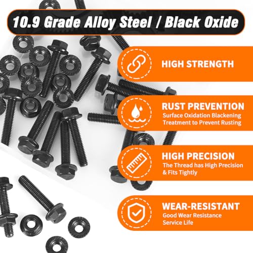 Image of M8x35mm Flange Hex Bolts and Nuts Kit Grade 10.9 Metric Screws 10Pack Black