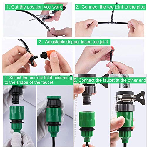 PiscatorZone Drip Irrigation Kits,98ft Garden Irrigation System with 1/4" Blank Distribution Tubing Watering Drip Kit,DIY Saving Water Automatic Irrigation Equipment Set (30m/98ft Irrigation Systemc)