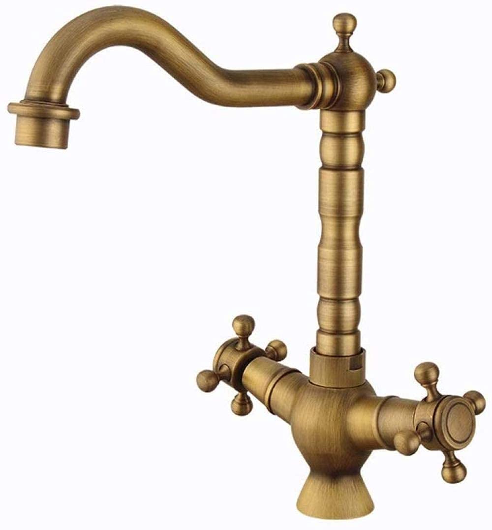 Robinet évier de cuisine en laiton brossé antique avec double poignée