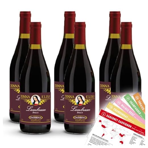 Caldirola Dolce Lambrusco, trocken, sortenreines Weinpaket + VINOX Winecards (6x0,75l)