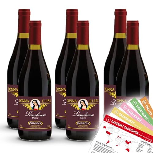 Caldirola Dolce Lambrusco trocken sortenreines Weinpaket + VINOX Winecards (6x0 75l)