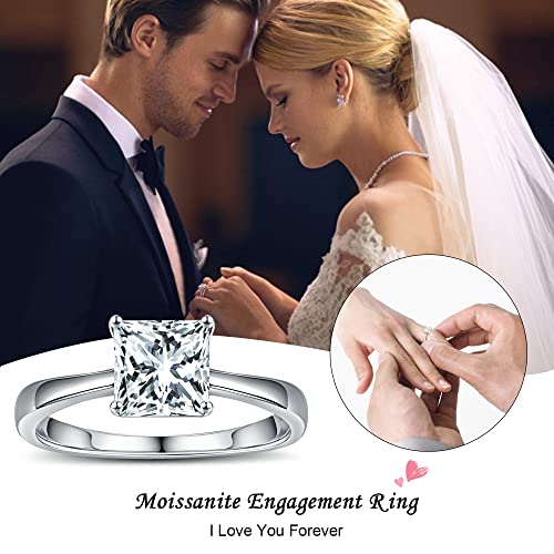 SMILEST 1.5ct Princess Moissanite Rings for Women, D Color VVS1 Clarity Lab Created Moissanite Solitaire Ring Rhodium Plated Solid 925 Sterling Silver 4-Prong Moissanite Engagement Ring for Women3