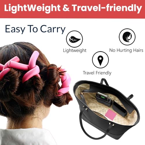 Image of TEMPERIA (10pcs) Heatless Hair Curler Roller for Women & Girls | Curling Headband Tools for Waves & Curls Without Heat | Overnight Curls Flexi Soft Rod for Volumn & Styling | Pink