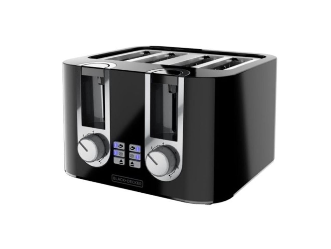 BLACK+DECKER 4-Slice Toaster, 7 Toast Shades, Removable Crumb Tray, Illuminated Bagel, Frozen and Cancel Functions