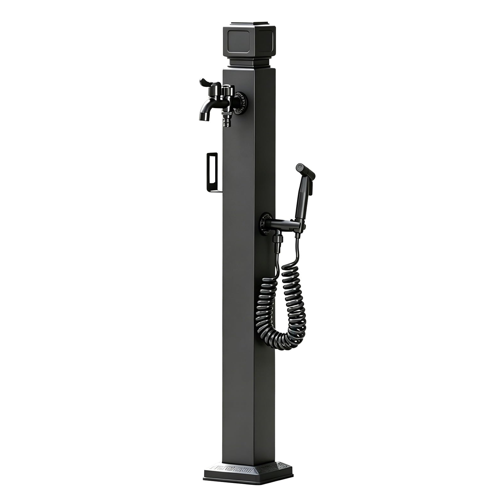 Outdoor Faucet, Freestanding Garden Water Column with Spray Gun & Hose Rack, Floor Mounted Hydrant Water Tap for Irrigation/Washing, Matte Black(E,Height: 80cm/31.5in)