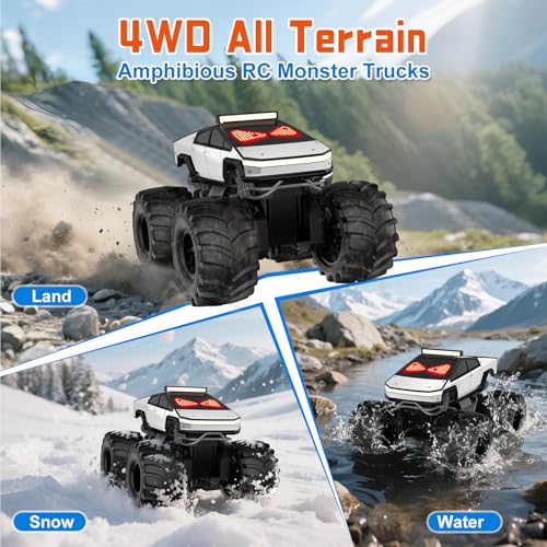 Image of Remote Control Car with LED Eyes, Amphibious Monster Truck Boys Toys RC Cars, 2.4 GHz Waterproof RC Trucks, Rechargeable 4WD All Terrain Off-Road Pickup, Boy Christmas Birthday Gifts Kids Toys Ages 6+