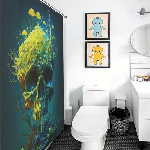 Rideau de douche crâne en polyester imperméable 183x183 cm avec 12 crochets
