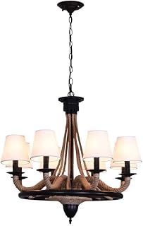 Chandeliers Adjustable Wrought Iron Sling Cloth Lampshade Hand-Made Hemp Rope Clothing Store Cafe Outdoor Lighting (Color : Black Size : 70 * 64cm) (Color : Black Size : 70 * 64cm)