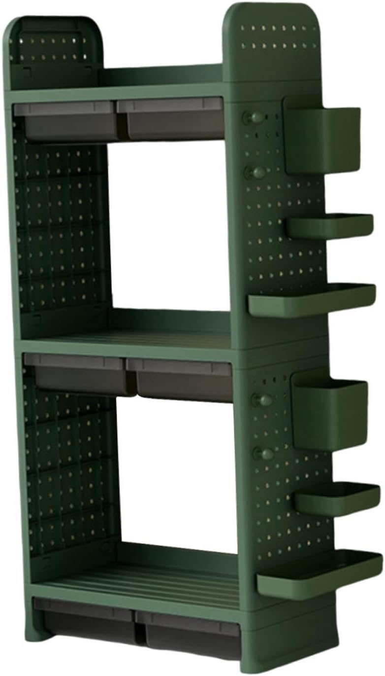 引き出し付きハッチオーガナイザー（本や雑貨を収納）, グリーン3層