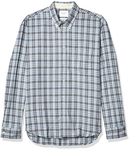 Billy Reid Men's Standard Fit Button Down Tuscumbia Shirt, Cashmere Medium Grey/Light Blue Plaid, L