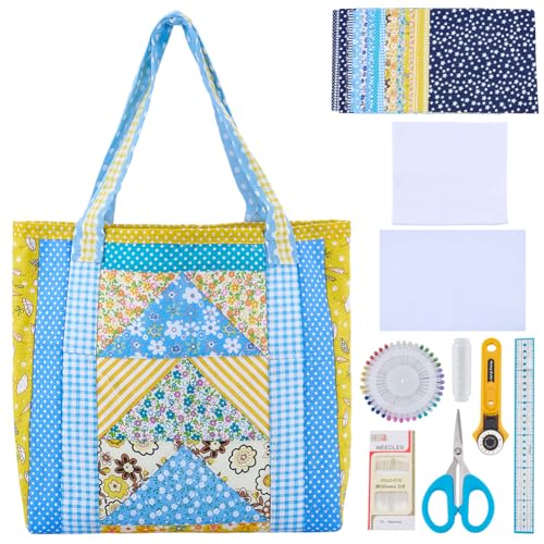 WEBEEDY Fai da te Piccola Borsa Trapuntata Kit Triangolare Borsa A Tracolla Trapuntata Starter Kit Con 3 Colori 21 Tessuti Strumenti QuilttTools E Passo Dopo Passo Video Tutorial Per Principiante