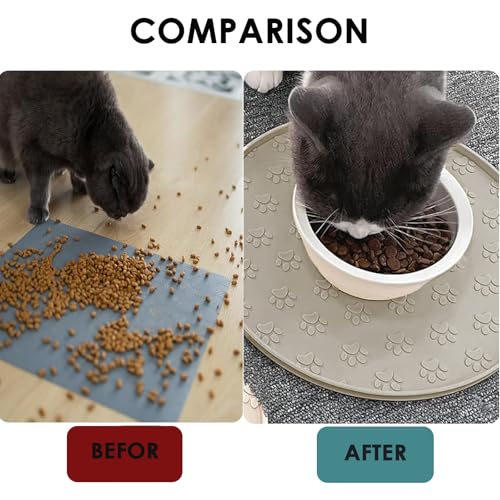 Napfunterlage Katzen, 27×27 cm Silikonmatte Rund, rutschfeste Unterlage Hundenapf für Futter, Wasserdicht Silikon-Futtermatten für Mittlere und Kleine Haustiere (1Pack Beige, 27cm x 27cm)