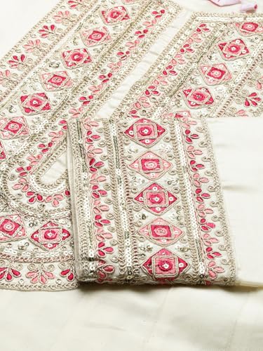 Image of ishin White Floral Embroidered Thread Work Straight Kurta With Trousers & Dupatta | Kurta set for women | Kurta with trousers and dupatta