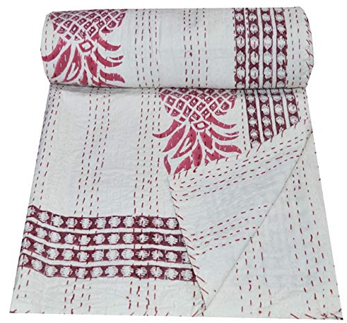 V Vedant Designs Indian Handmade Pineapple Print Kantha Quilt Single Quilt Kantha Throw Kantha Bedspread Gudari