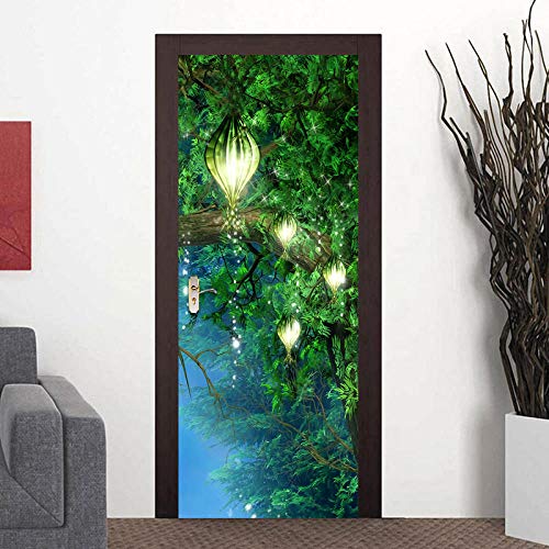 Drfqsk 3D Door Murals Peel And Stick Green Jungle Night Scene Door Wallpaper Stick And Peel 3D Mural Sticker For Kids 37.4X84.6 Inch Door Stickers Decor Removable Wallpaper Self-Adhesive Wall Decals #TOP2