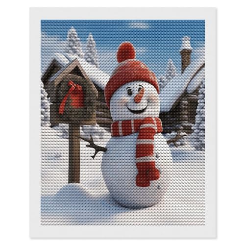 Peinture diamant bonhomme de neige strass ronds décoration murale de Noël adulte