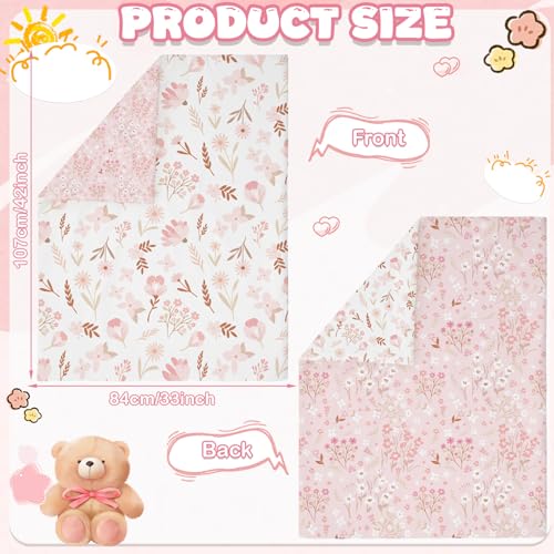 Image of Hahafelt 4 Pieces Crib Bedding Set for Girls and Boys, Soft Baby Bedding Set Including Crib Skirt, Comforter, Sheet and Diaper Stacker for Nursery(Pink Floral)