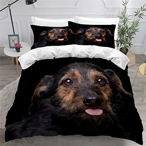AOYNP Bettwäsche 135x200 Mischlingshund 3D Druck Weiche Mikrofaser Bettwäsche Set Kinder Jungen Mädchen Kawaii Haustiere Welpe Bettbezüge mit ReißVerschluss und 2 Kissenbezug 80x80cm