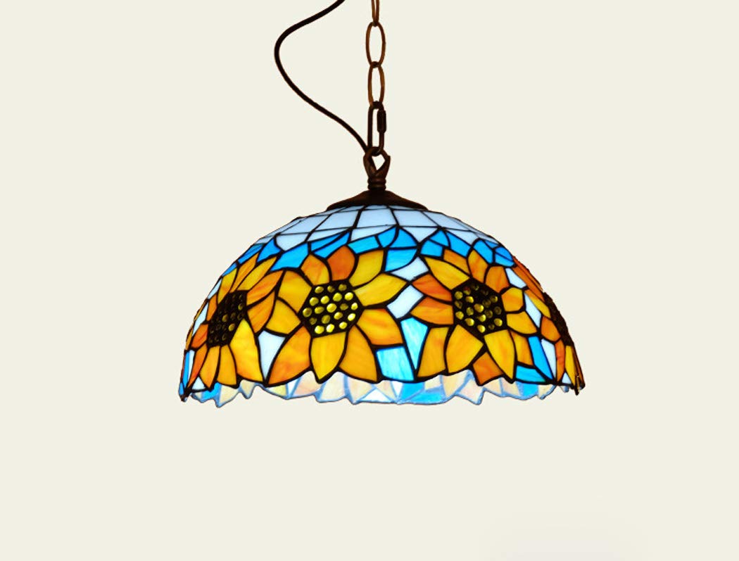HJRegaFimu Chandelier Sunflower Pattern Stained Glass Ceiling Lamp Retro Creative Lamps For Restaurant Aisle Porch Balcony Corridor Kitchen E27 B Comfortable Anniversary