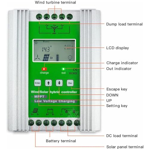 Regolatore di carica ibrido solare del vento 6000W 8000W 10000W 12000W 12V 24V 48V MPPT con schermo LCD per uso Off Grid