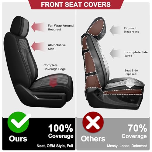 Image of AOMSAZTO for 2026 Dodge Ram 1500 Seat Covers 2500 3500 2002-2026 Full Set | Truck Seat Covers Waterproof Leather Quad Crew Cab Big Horn Laramie Tradesman Limited Curved Bench(5 Seat,Black&Grey)