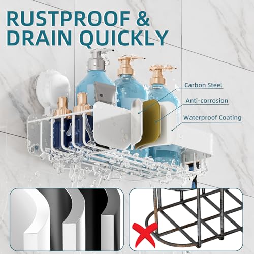 Image of TAILI Shower Caddy Suction Cup Rustproof Metal Visible indicator White | 2 Pack Rustproof,No Drilling Wall Mounted Basket, Upgraded Removable Suction Cup Bathroom Organizer Heavy Duty Shampoo