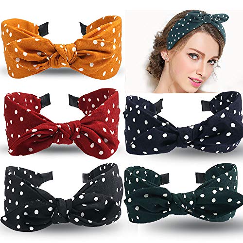 Kicosy 5 Pack Wide Headbands Knotted Headbands Turban Headband Hair Band Dot for Women Bow Headbands for Women Bow-knot Headbands for Women